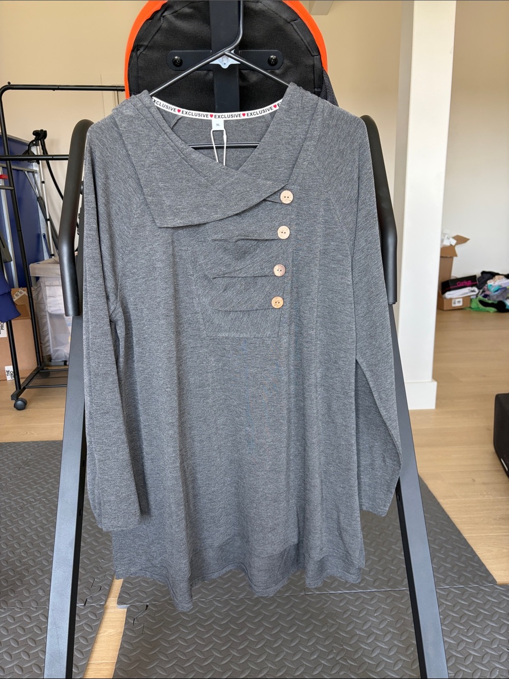 Exclusive Gray Long-Sleeve Button-Accent Tunic
